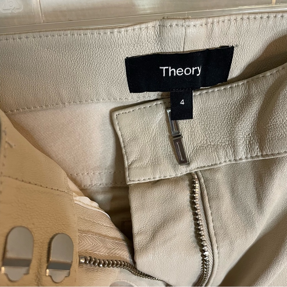 Theory Cream color Boot Cut Lamb Leather Pants Size 4 capsule light academia - Picture 2 of 7